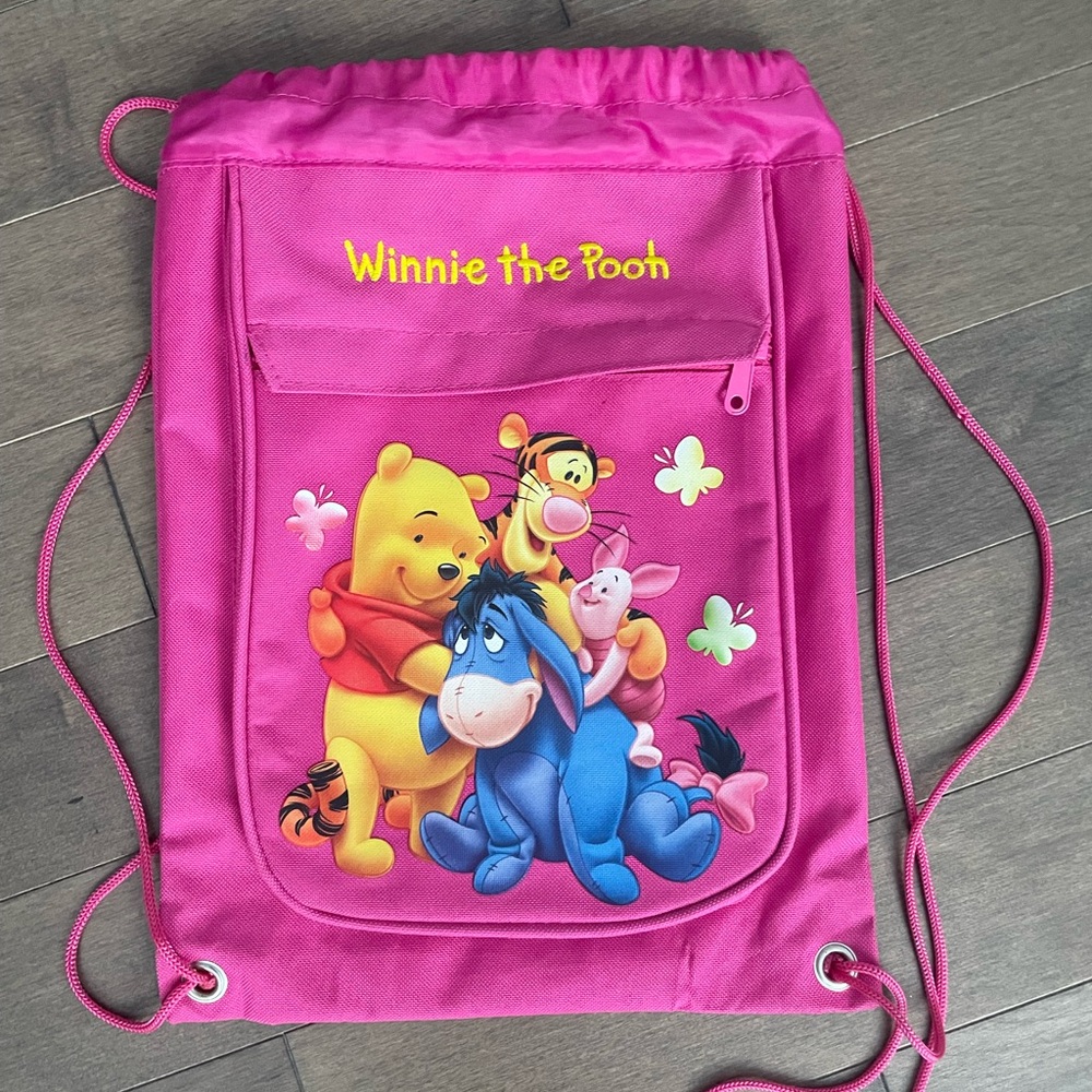 Disney Winnie the Pooh Pink Drawstring Bag with Cartoon Characters